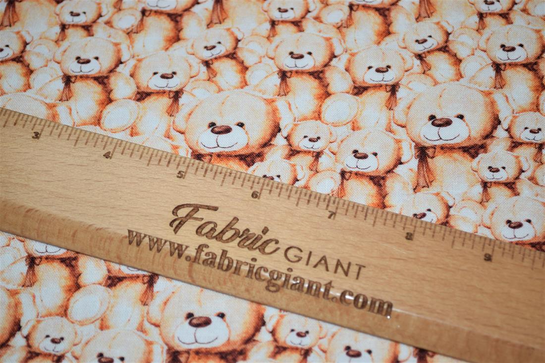 Beige & Copper Teddy Bears Printed Crafty Cottons Digital 100% Cotton…