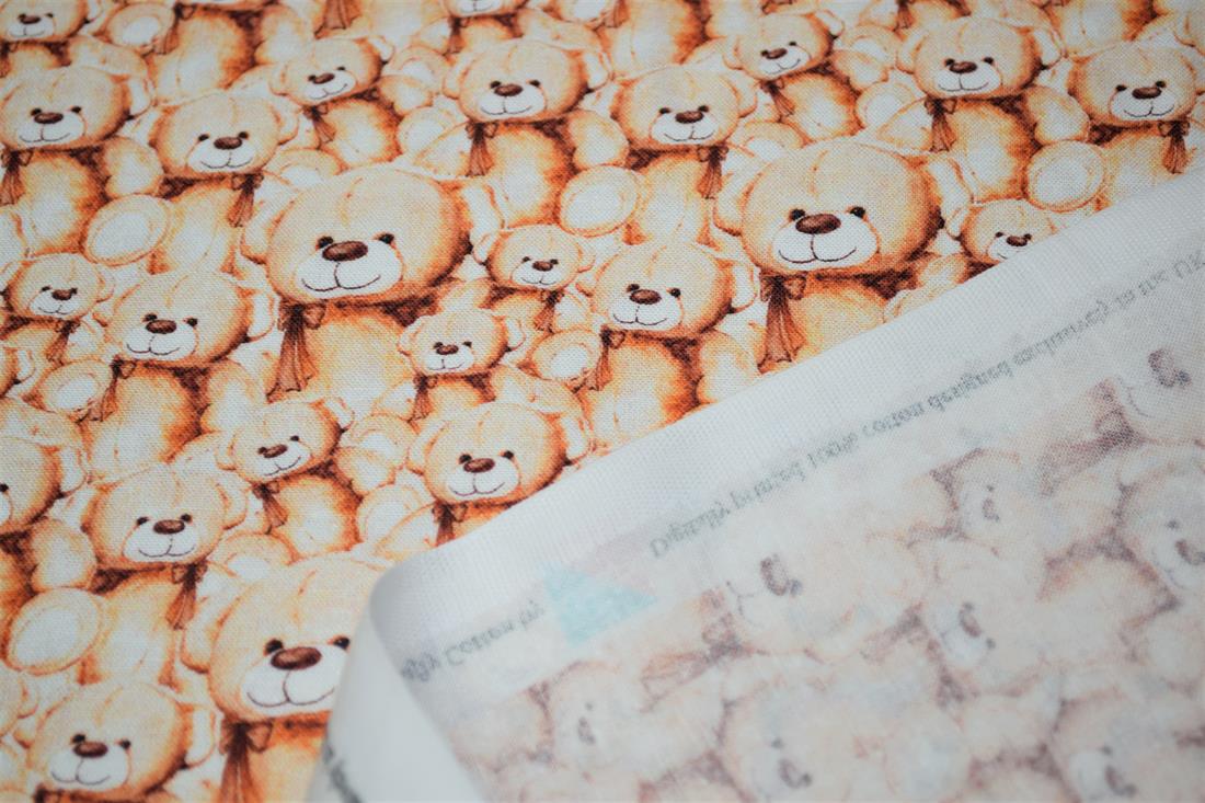 Beige & Copper Teddy Bears Printed Crafty Cottons Digital 100% Cotton…