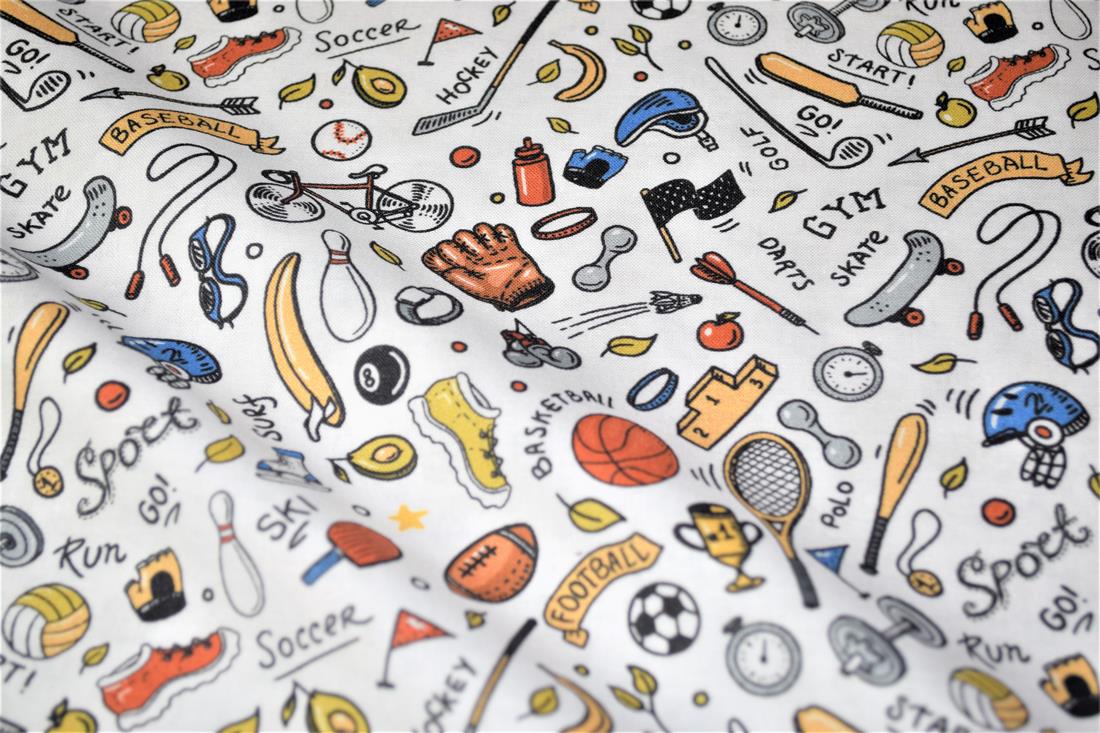 White Printed 100% Cotton Sports Fabric