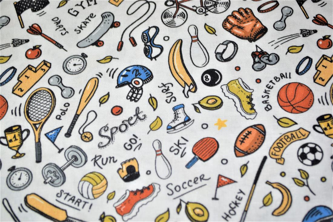 White Printed 100% Cotton Sports Fabric