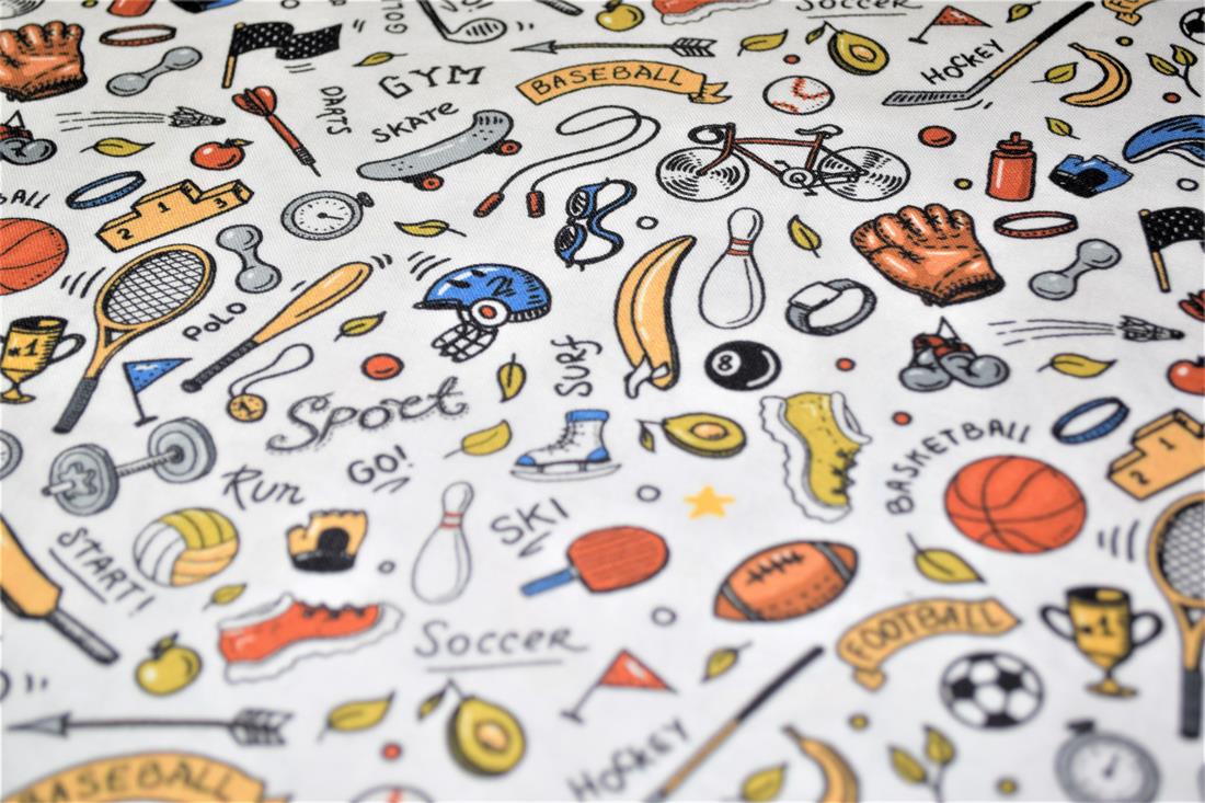 White Printed 100% Cotton Sports Fabric