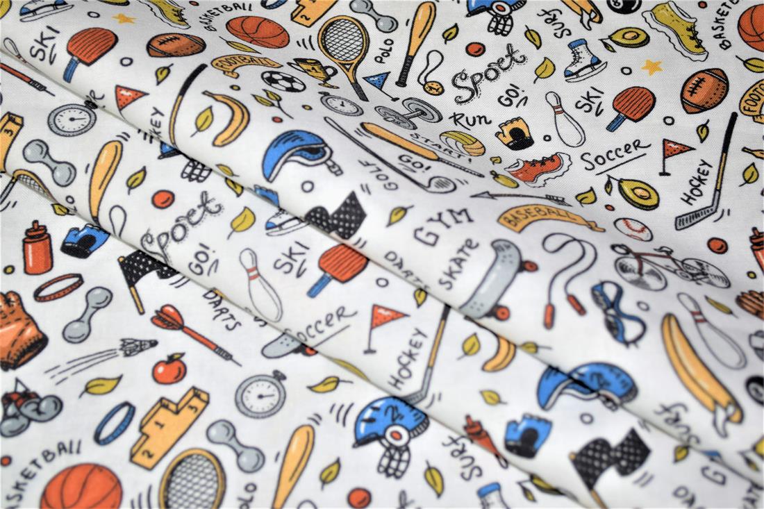 White Printed 100% Cotton Sports Fabric