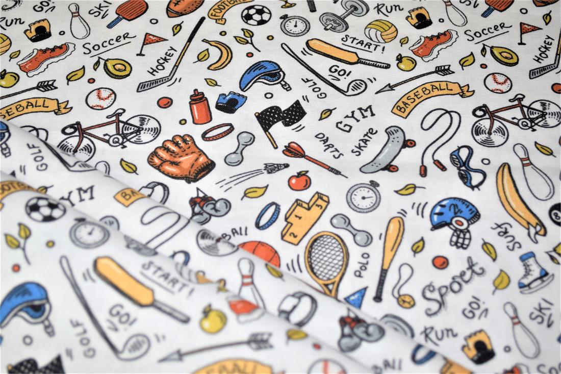 White Printed 100% Cotton Sports Fabric