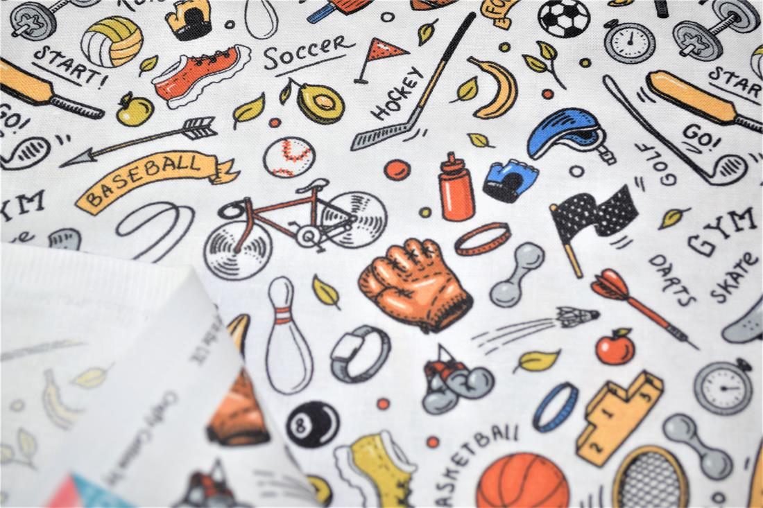 White Printed 100% Cotton Sports Fabric