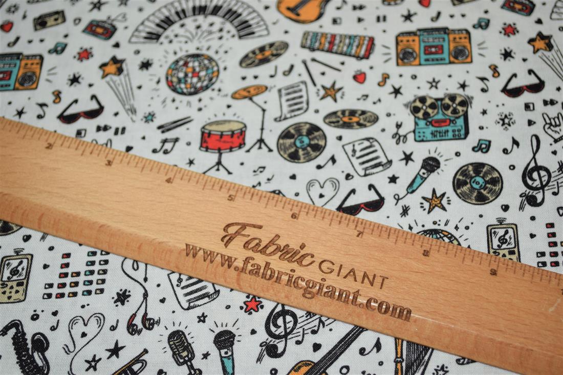White School Days Printed 100% Cotton Music Fabric