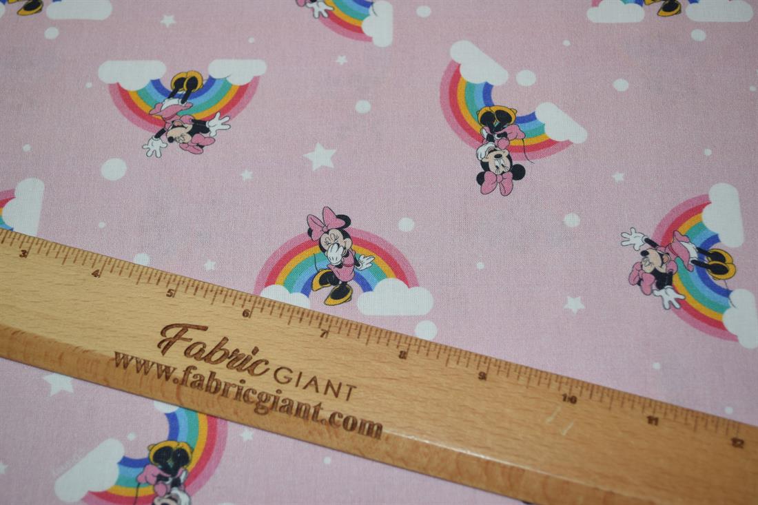 Pink Printed 100% Cotton, Minnie Mouse Rainbow Print
