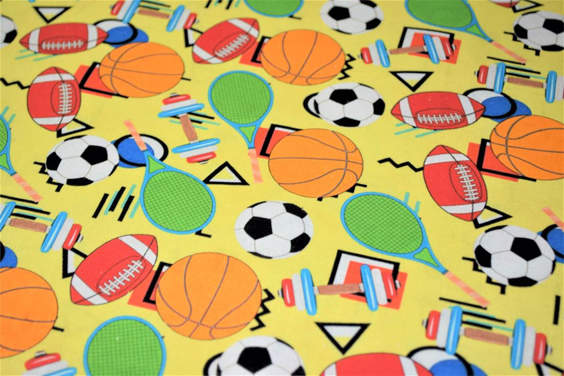 Yellow Colourful Sports Printed Crafty 100% Cotton Fabric