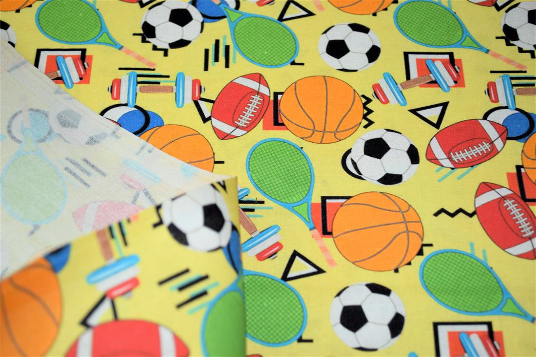 Yellow Colourful Sports Printed Crafty 100% Cotton Fabric