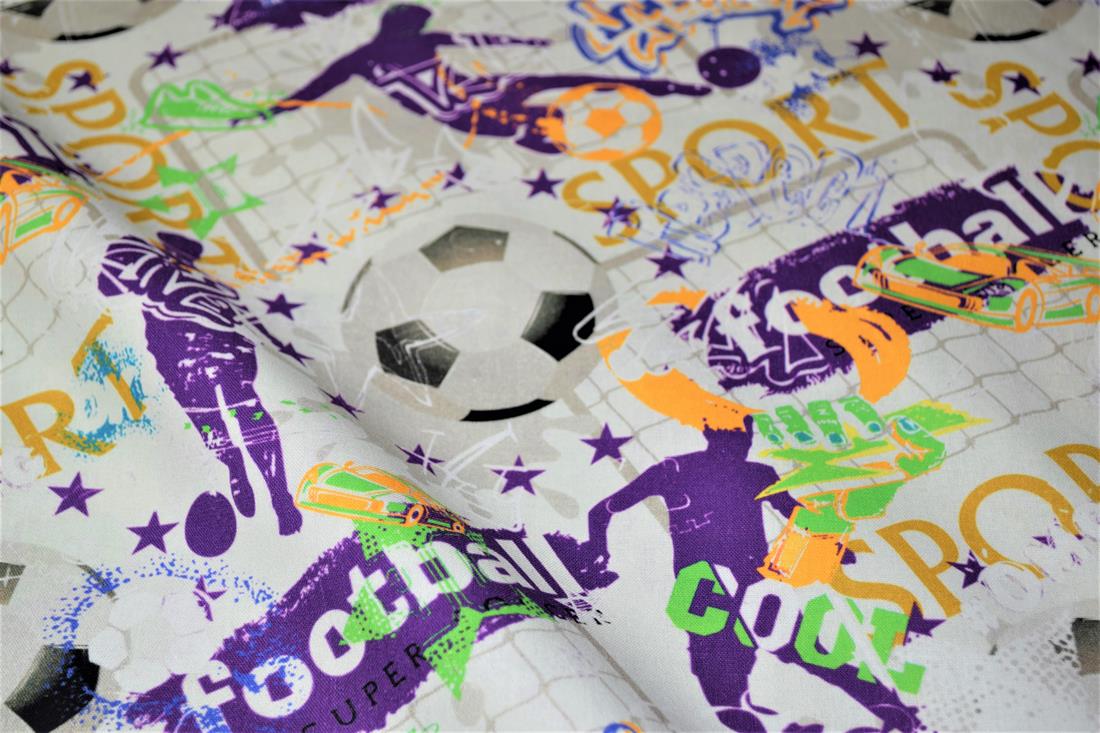 White Football Figure Printed Crafty 100% Cotton Fabric