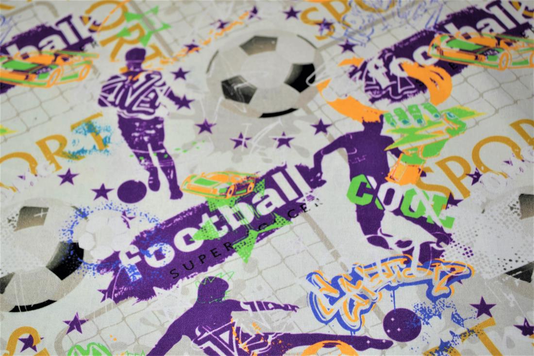 White Football Figure Printed Crafty 100% Cotton Fabric