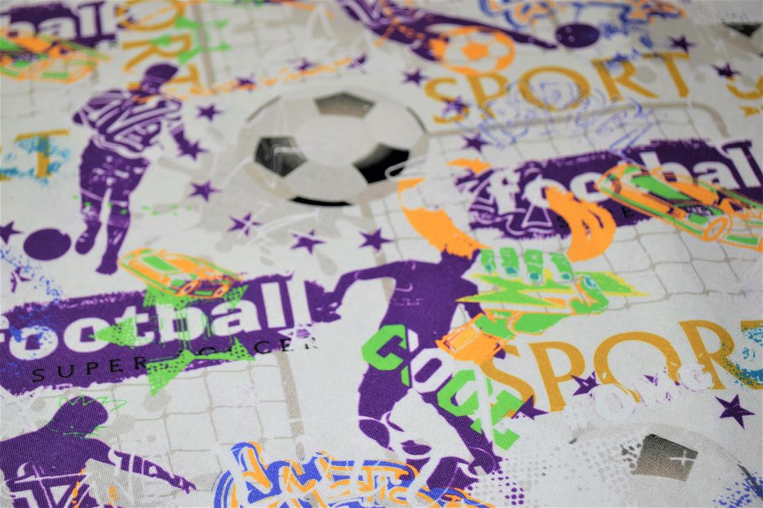 White Football Figure Printed Crafty 100% Cotton Fabric
