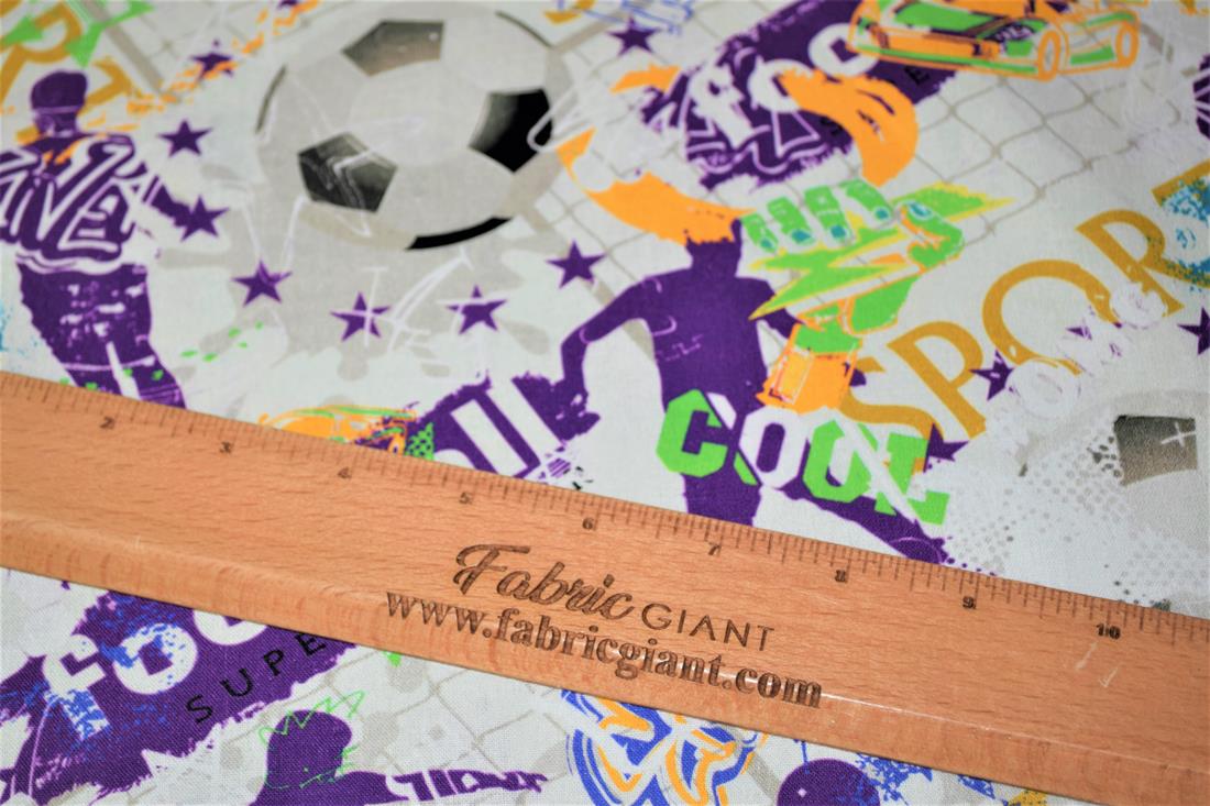 White Football Figure Printed Crafty 100% Cotton Fabric