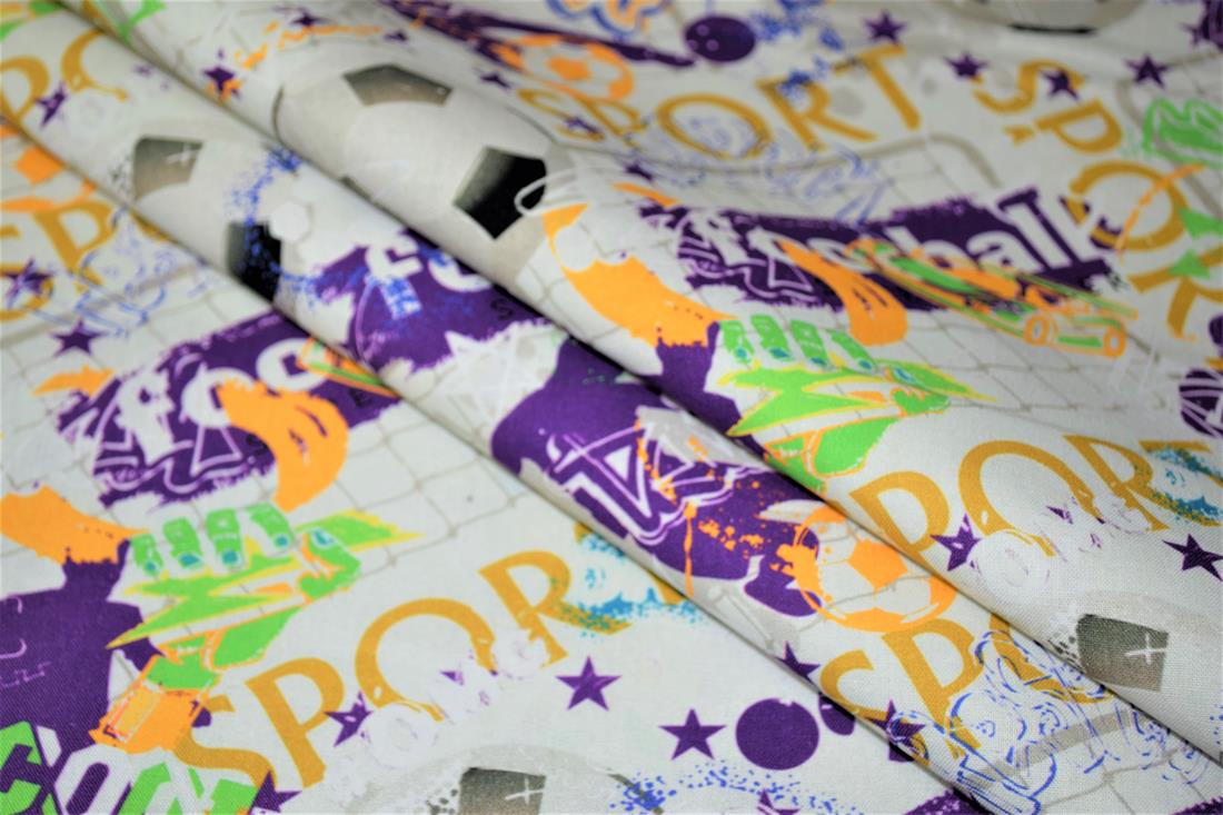 White Football Figure Printed Crafty 100% Cotton Fabric