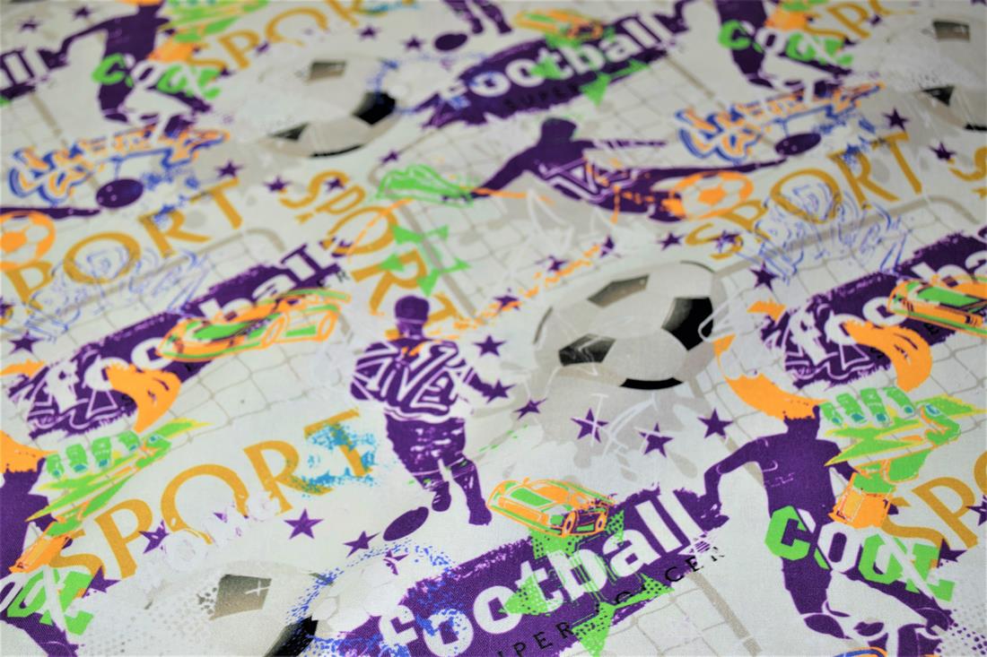 White Football Figure Printed Crafty 100% Cotton Fabric
