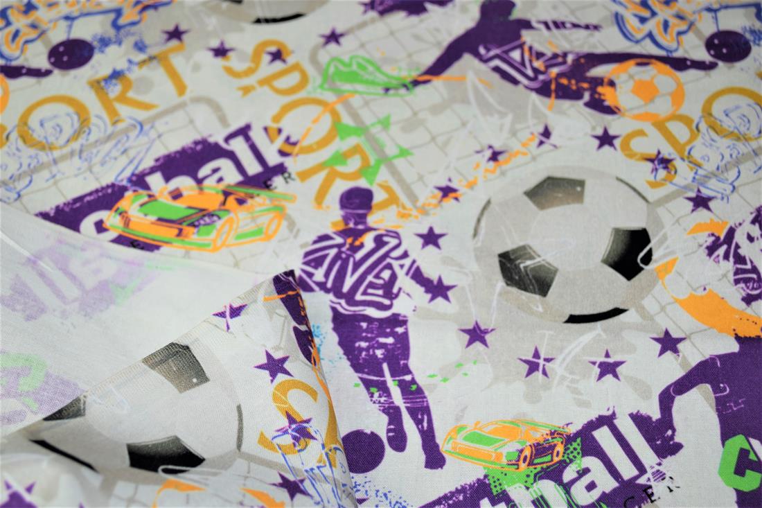 White Football Figure Printed Crafty 100% Cotton Fabric