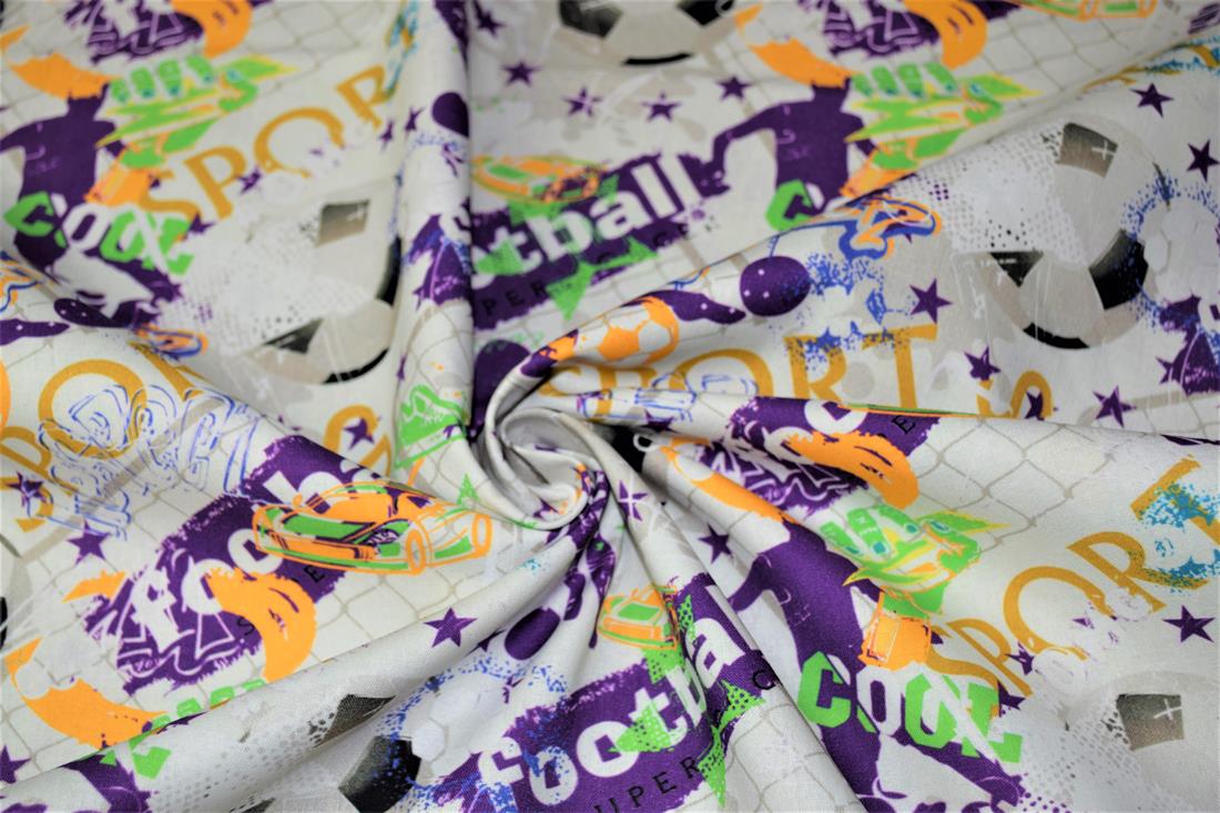 White Football Figure Printed Crafty 100% Cotton Fabric