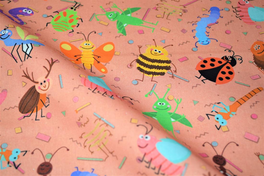 Peach Printed Crafty 100% Cotton Fabric