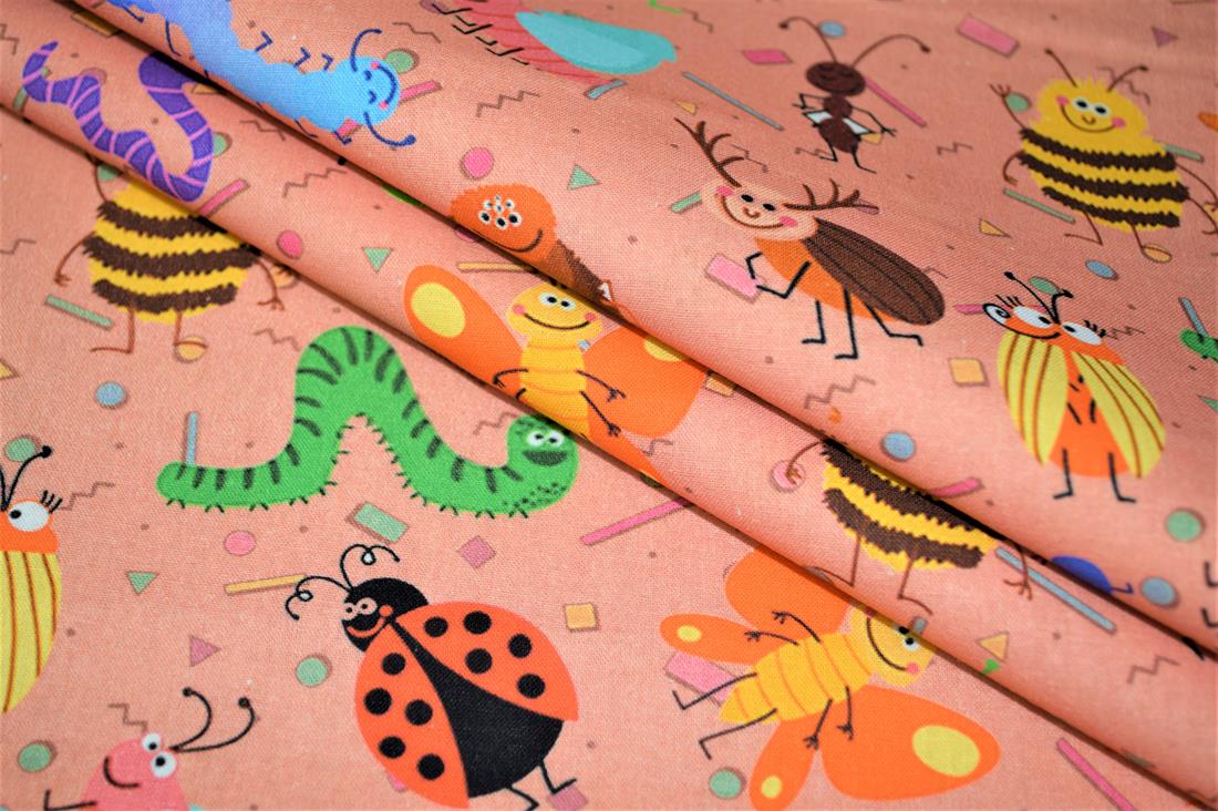 Peach Printed Crafty 100% Cotton Fabric