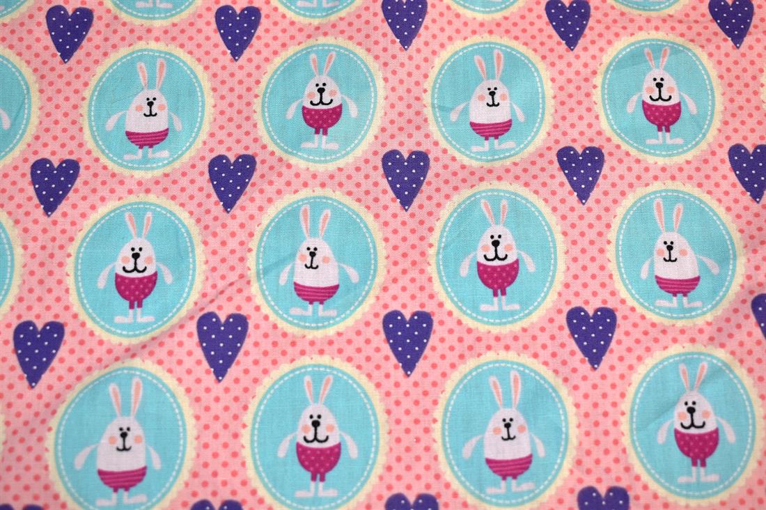 Pink & Blue Bunny Printed 100% Cotton Fabric