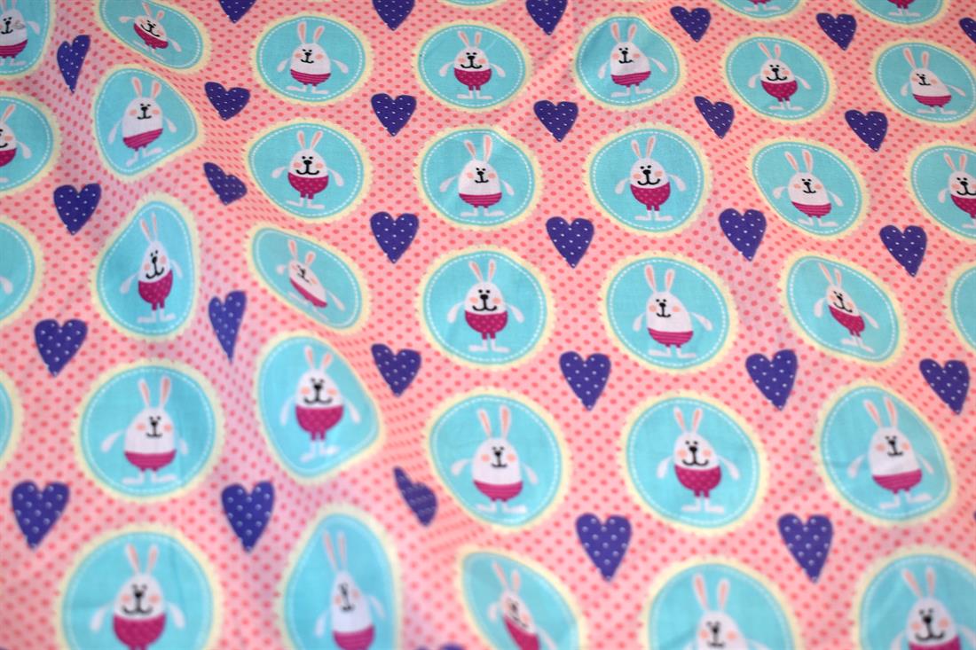 Pink & Blue Bunny Printed 100% Cotton Fabric