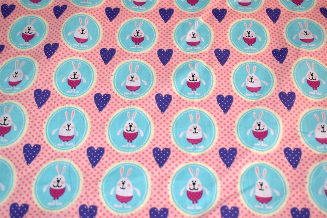 Pink & Blue Bunny Printed 100% Cotton Fabric