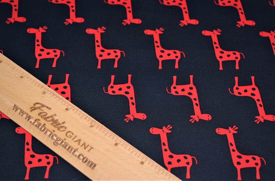Black Giraffe Print Design Cotton Poplin Fabric