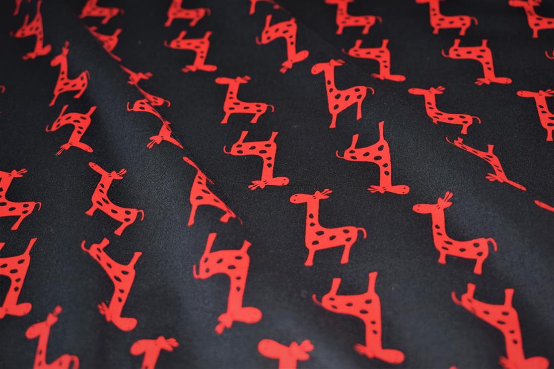 Black Giraffe Print Design Cotton Poplin Fabric