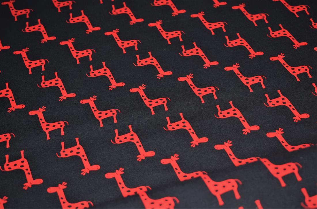 Black Giraffe Print Design Cotton Poplin Fabric