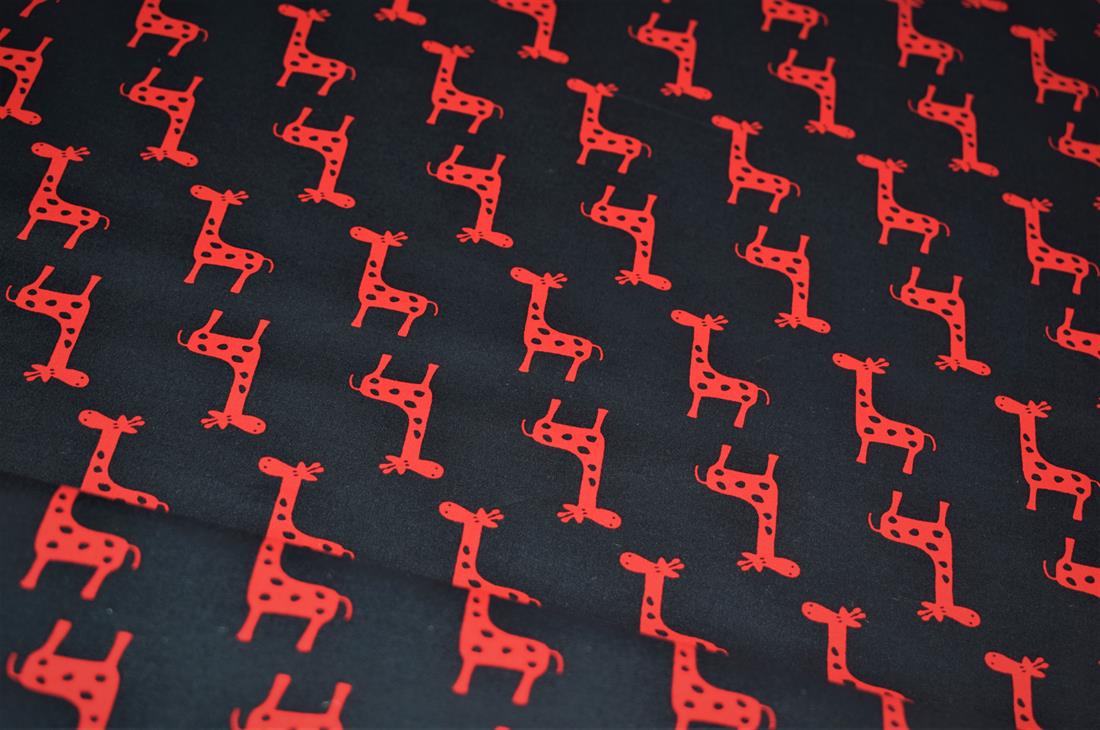 Black Giraffe Print Design Cotton Poplin Fabric