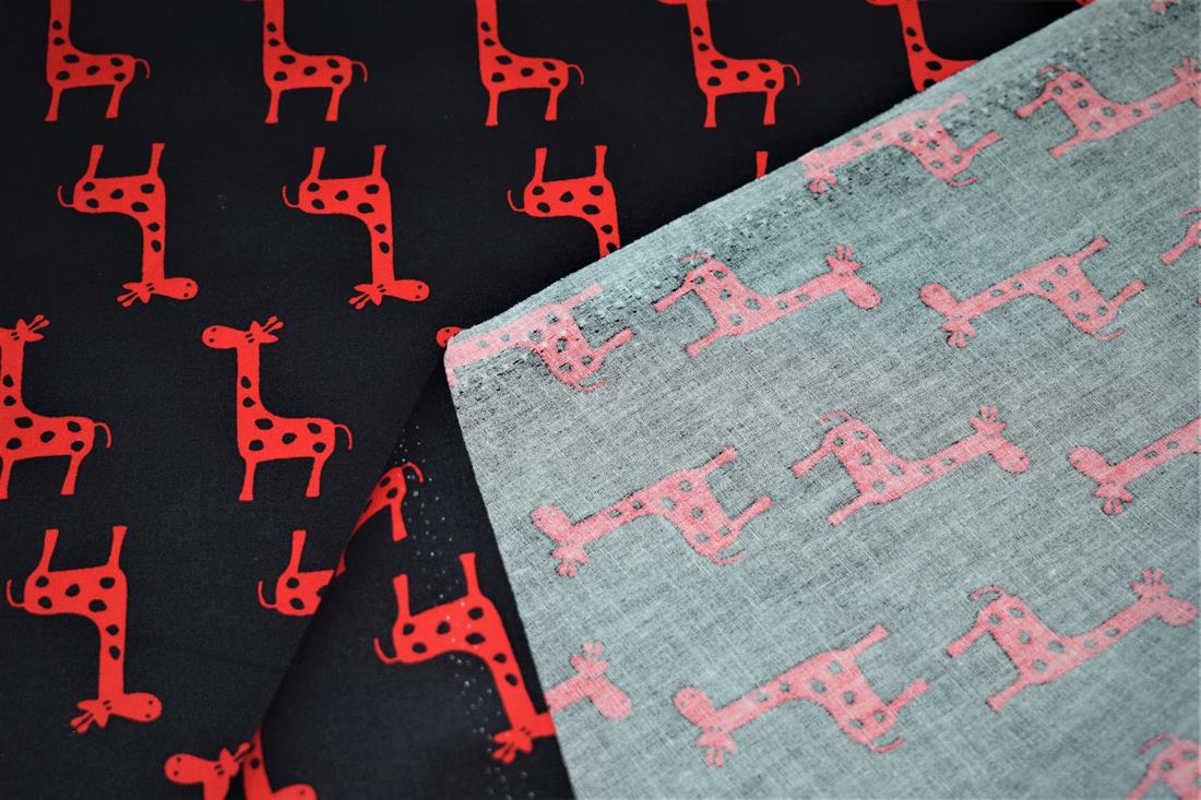 Black Giraffe Print Design Cotton Poplin Fabric