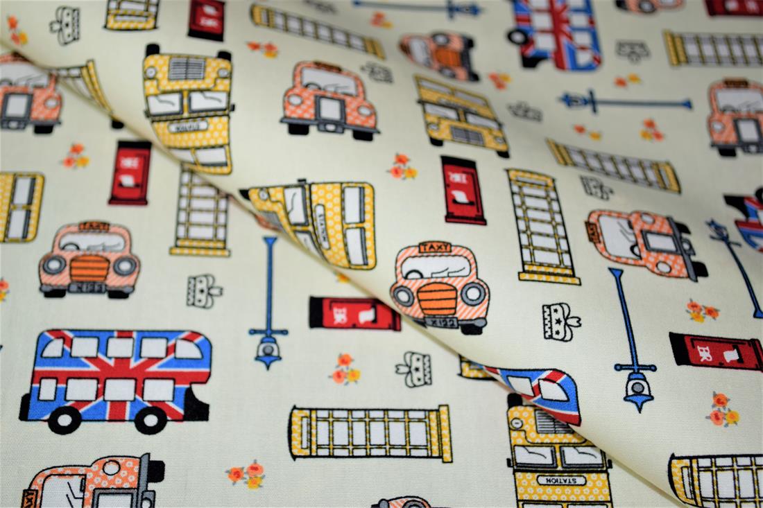 London buses Printed 100% Cotton Fabric
