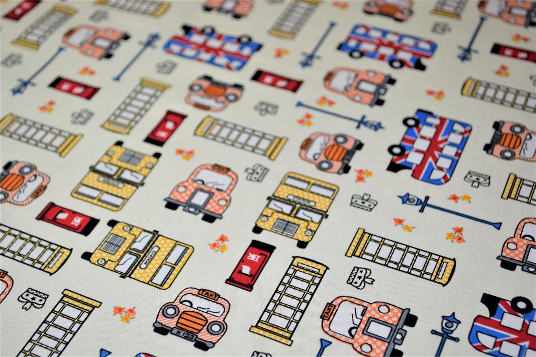 London buses Printed 100% Cotton Fabric