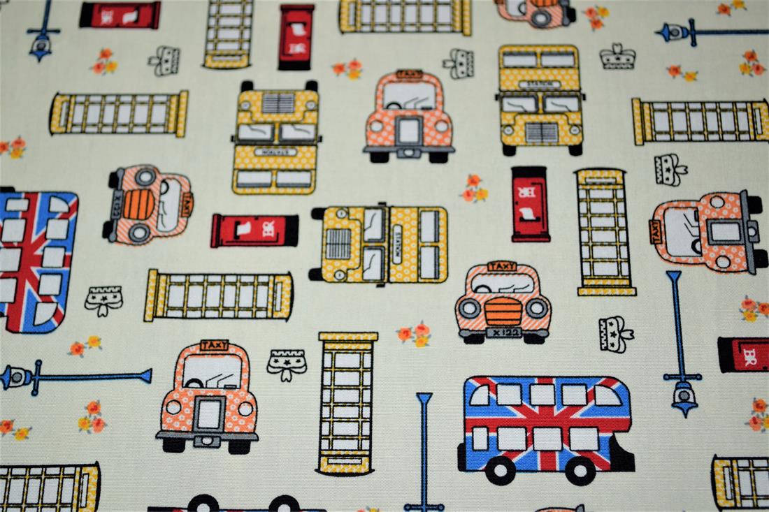 London buses Printed 100% Cotton Fabric