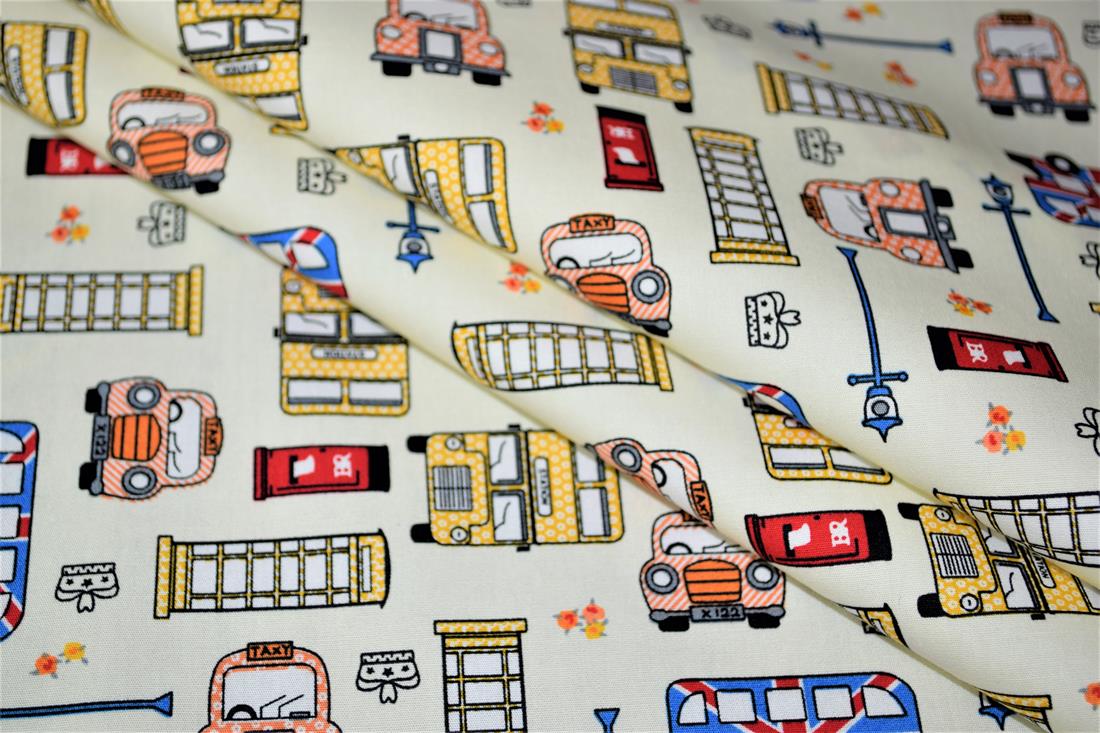 London buses Printed 100% Cotton Fabric