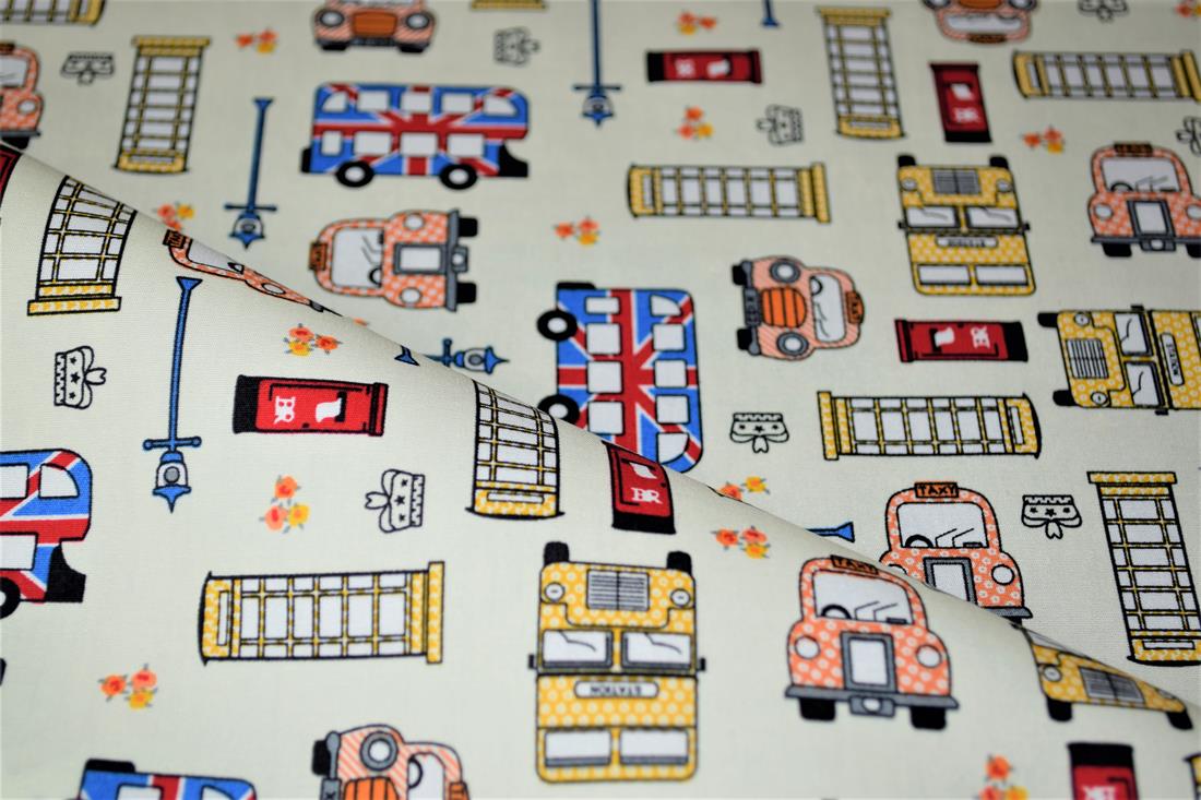 London buses Printed 100% Cotton Fabric
