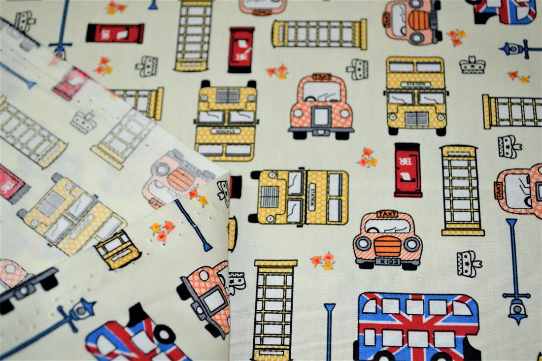 London buses Printed 100% Cotton Fabric