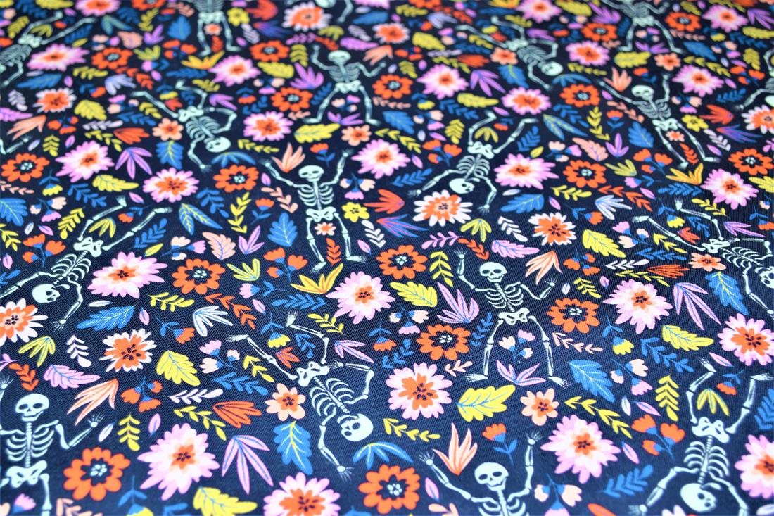 Black Skeletons Skulls Printed 100% Cotton Fabric