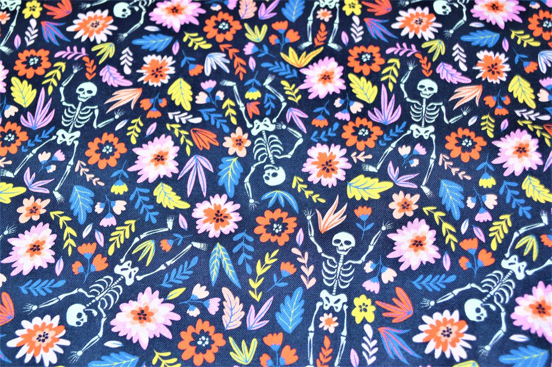Black Skeletons Skulls Printed 100% Cotton Fabric