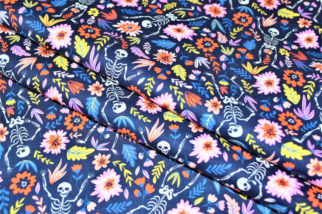 Black Skeletons Skulls Printed 100% Cotton Fabric