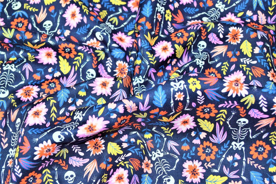 Black Skeletons Skulls Printed 100% Cotton Fabric