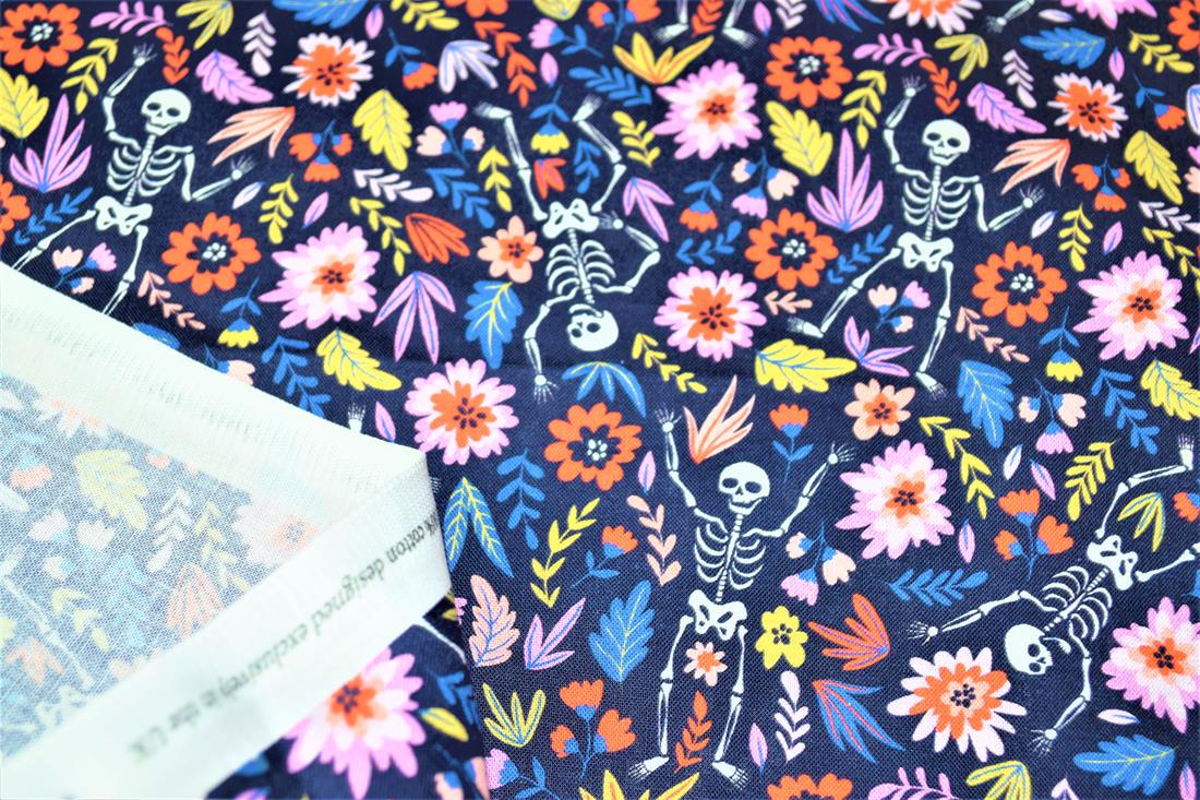 Black Skeletons Skulls Printed 100% Cotton Fabric