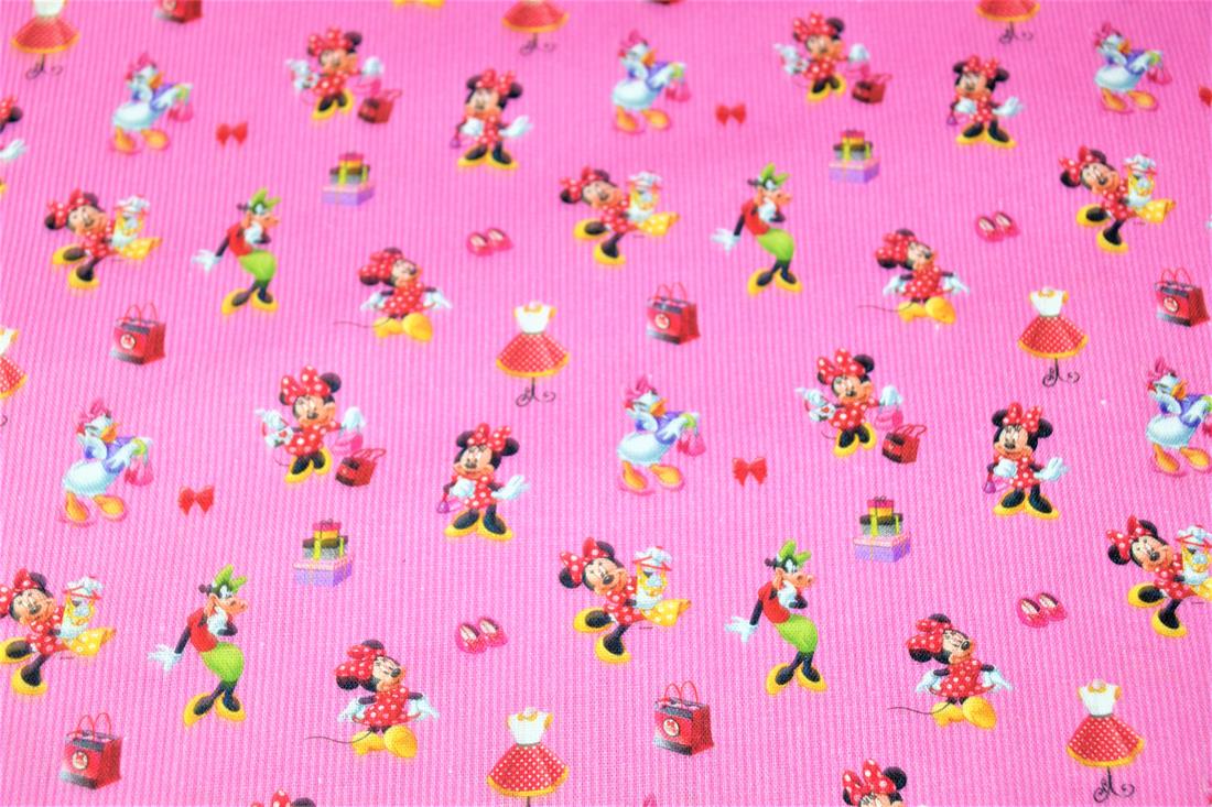 Pink Printed 100% Cotton Disney Mickey Mouse Fabric