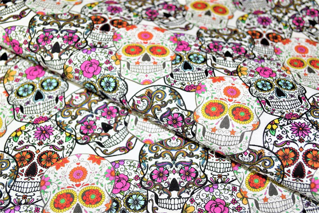 White & Black Skulls Printed 100% Cotton Fabric