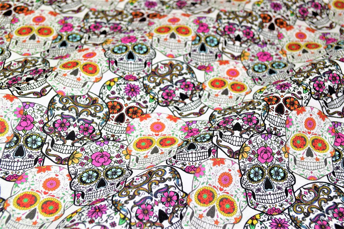 White & Black Skulls Printed 100% Cotton Fabric
