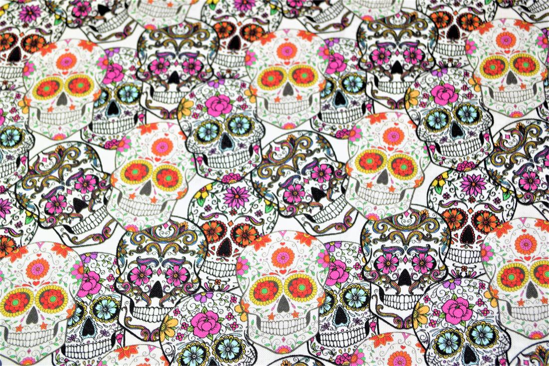 White & Black Skulls Printed 100% Cotton Fabric