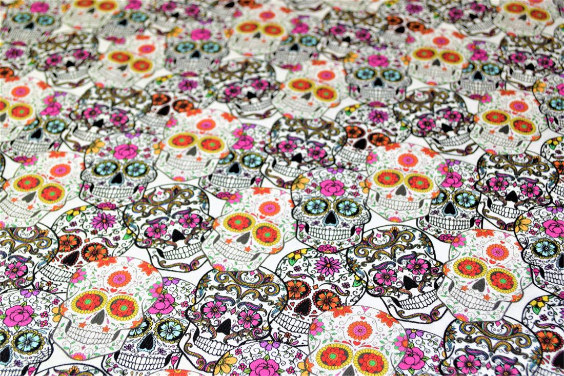White & Black Skulls Printed 100% Cotton Fabric
