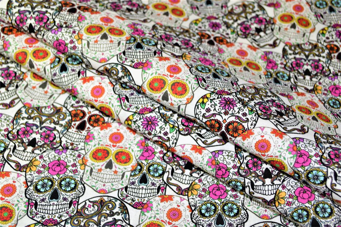 White & Black Skulls Printed 100% Cotton Fabric