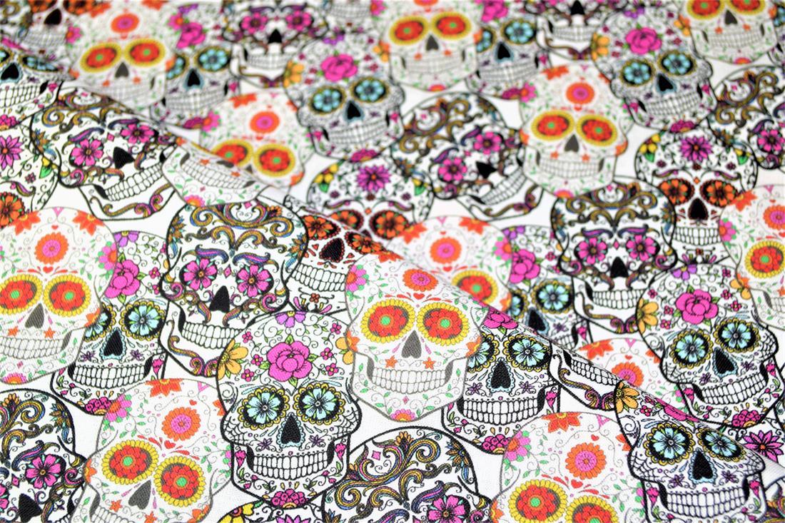 White & Black Skulls Printed 100% Cotton Fabric