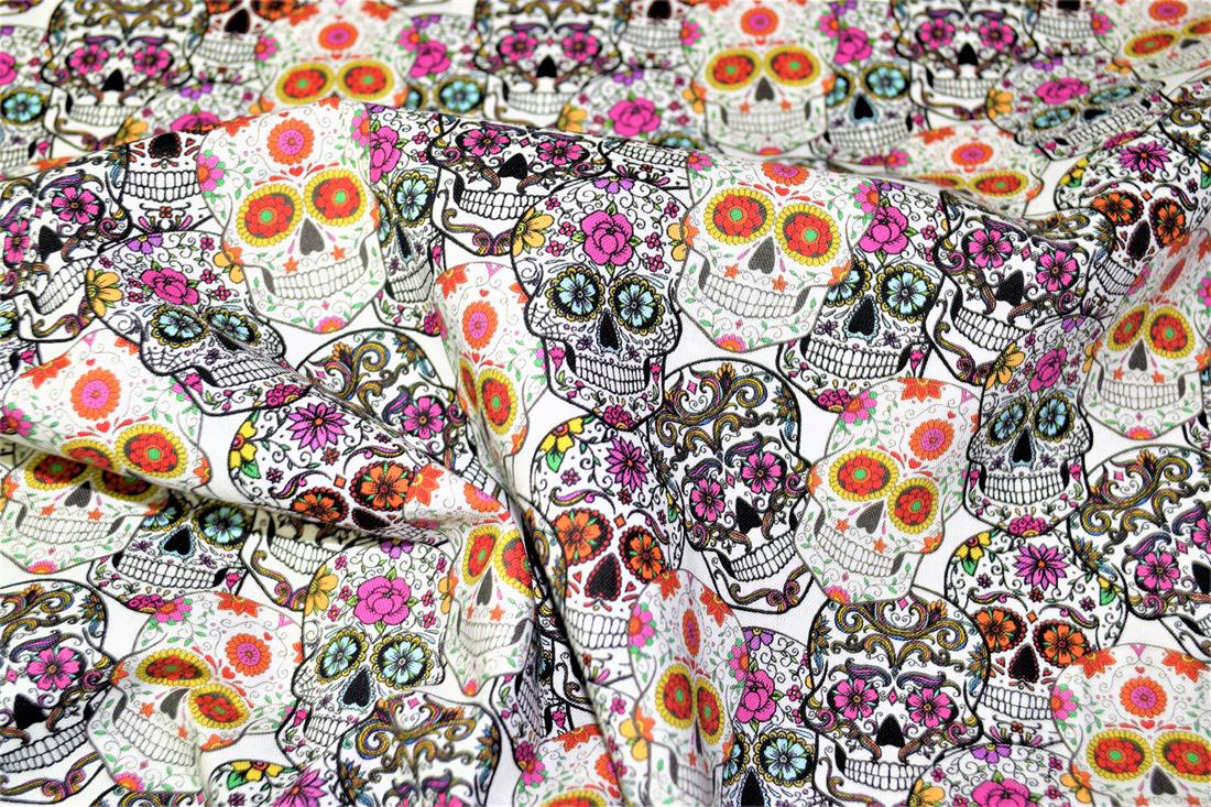 White & Black Skulls Printed 100% Cotton Fabric