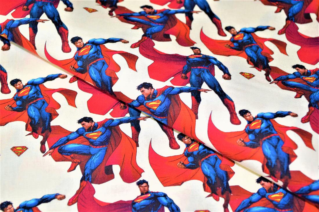 White & Blue Printed 100% Cotton Superman Fabric